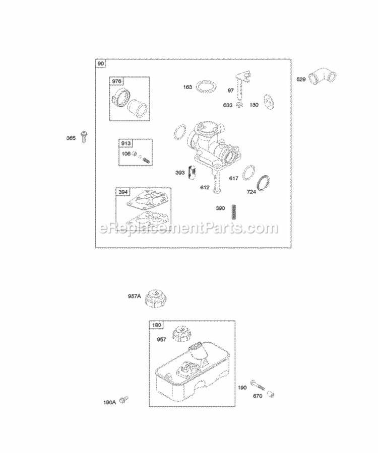Carburetor Fuel Supply Diagram and Parts List for  Briggs and Stratton Engine